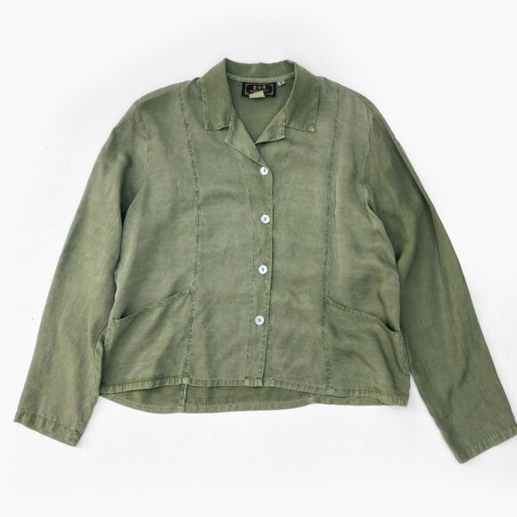 Green Button Up Blouse - BASEMENT USA Inc - Picture 1 of 8